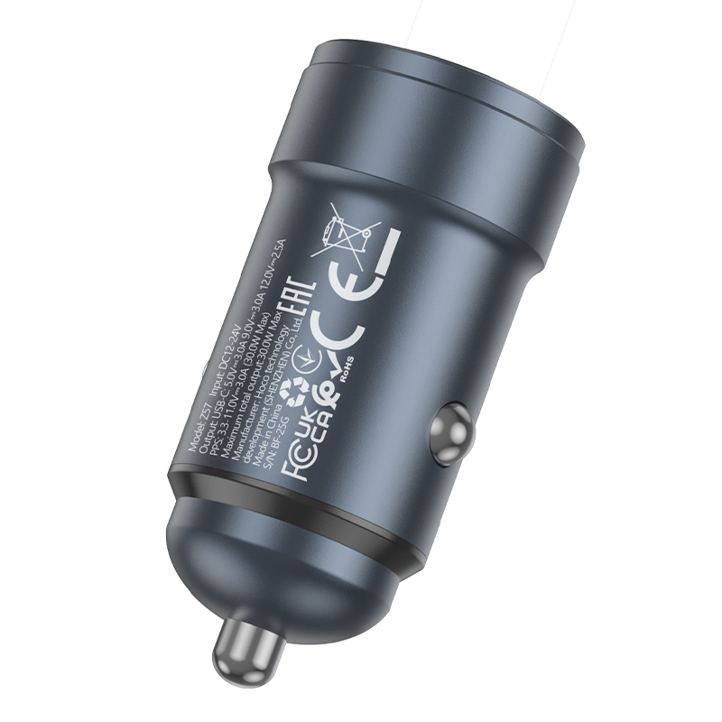 Автомобильное зарядное устройство HOCO Z57 Glorious, 1xUSB-C, 30W, серый металлик фото