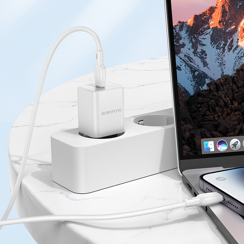 Сетевое зарядное устройство BOROFONE BN13 Safety 1xUSB-C с Кабелем Type-C - Lightning, 30W, белый фото