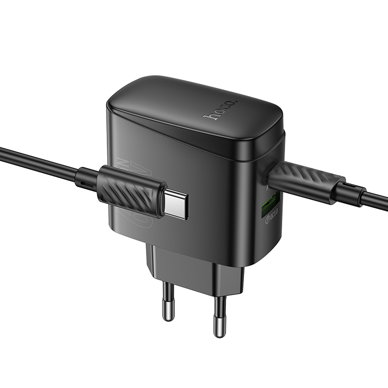 Сетевое зарядное устройство HOCO CS63A Bright 1xUSB + 1xUSB-C с Кабелем Type-C - Type-C, 65W, черный фото