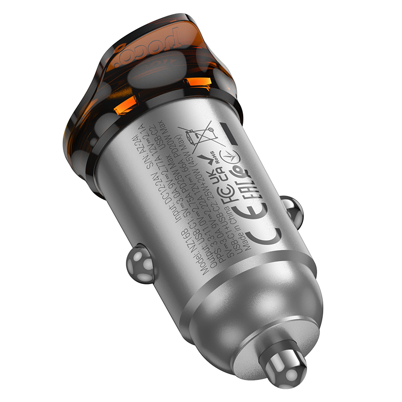 Автомобильное зарядное устройство HOCO NZ16B Rigorous, 2xUSB-C, 45W, серый металлик фото