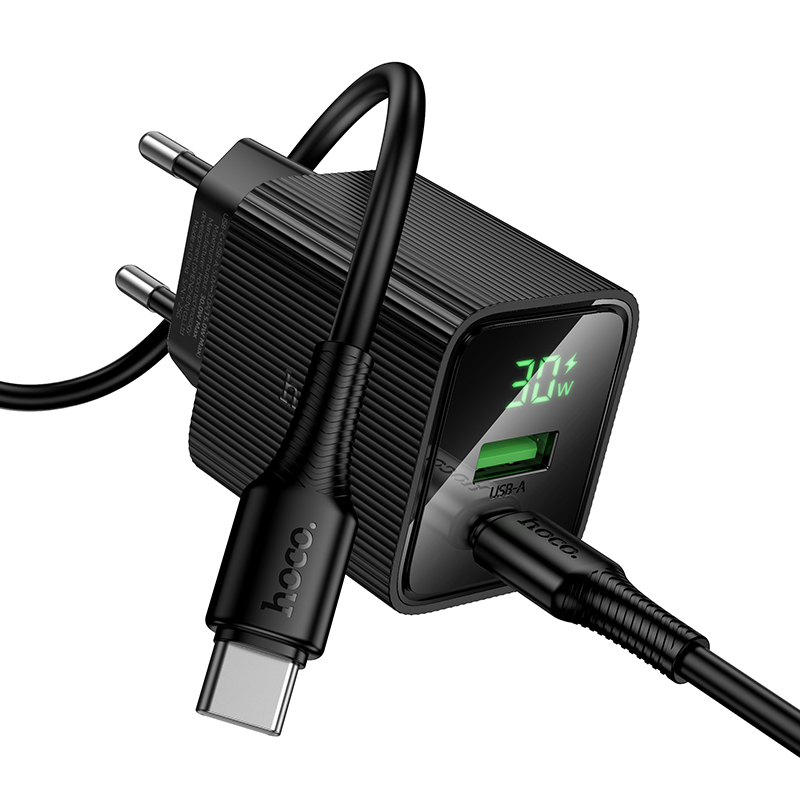 Сетевое зарядное устройство HOCO CS84A Excellent 1xUSB + 1xUSB-C с Кабелем Type-C - Type-C, 3A, 30W, черный фото
