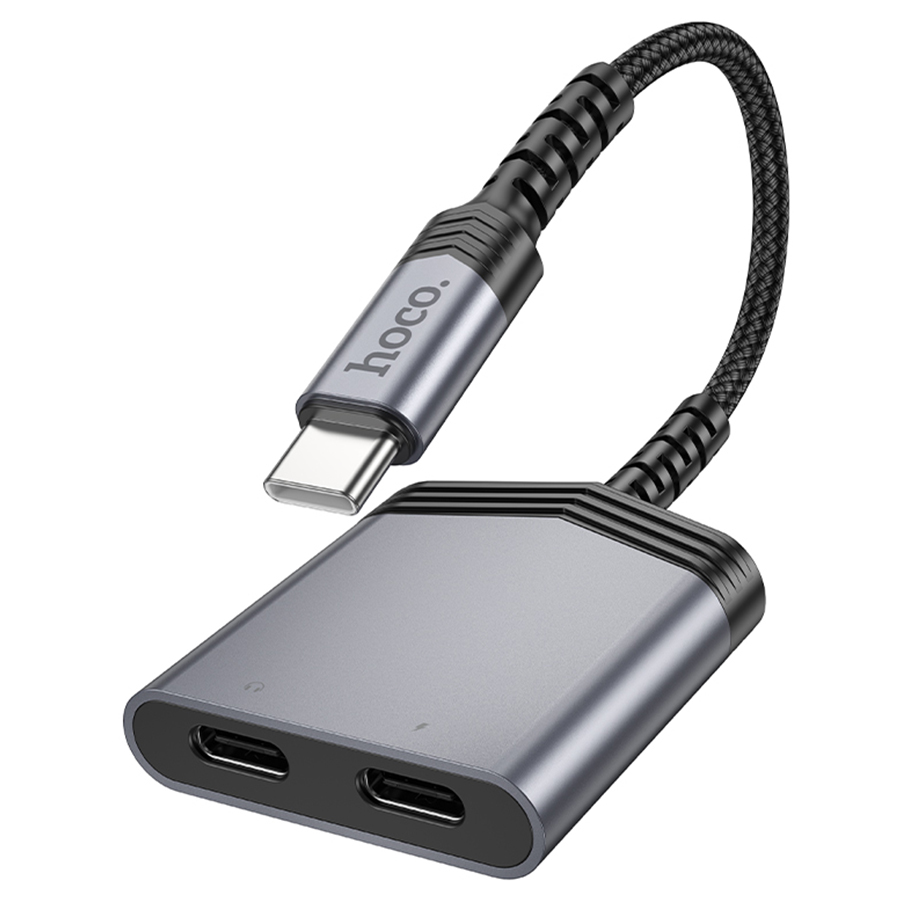 Переходник/Адаптер HOCO LS40 Type-C (m) - Dual Type-C (f), 8 см, серый металлик фото