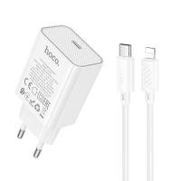 Сетевое зарядное устройство HOCO C143A Benefit 1xUSB-C с Кабелем Type-C - Lightning, 20W, белый фото