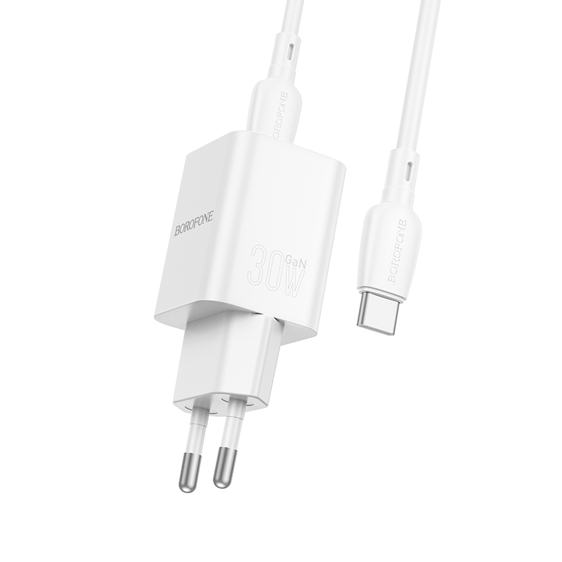 Сетевое зарядное устройство BOROFONE BN14 Royal 1xUSB + 1xUSB-C с Кабелем Type-C - Type-C, 3A, 30W, белый фото
