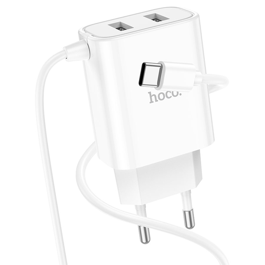 Сетевое зарядное устройство HOCO C103A Courser 2xUSB с Кабелем Type-C, 2.1A, 10W, белый фото