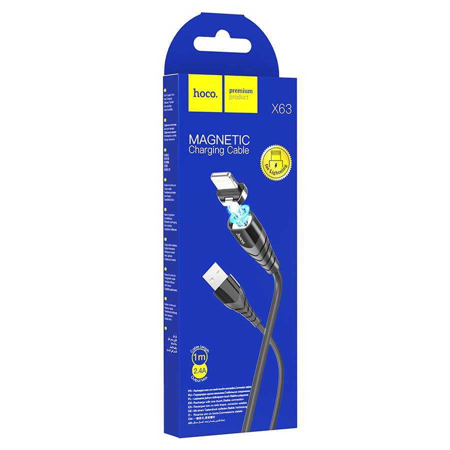 Кабель USB HOCO X63 Racer USB - Lightning магнитный, 2.4А, 1 м, черный фото