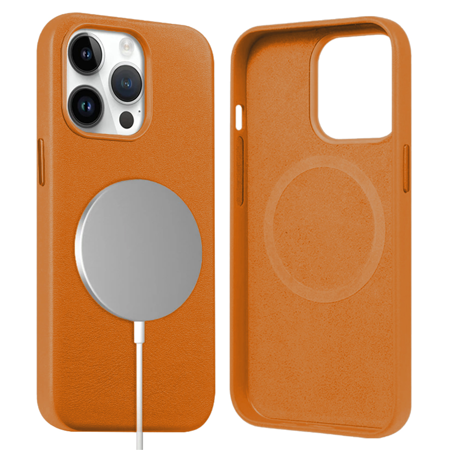 Чехол Leather Case MagSafe для iPhone 13 6.1", оранжевый (5) фото