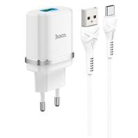 Сетевое зарядное устройство HOCO C12Q Smart 1xUSB с Кабелем USB - Type-C, 3A, 18W, белый фото