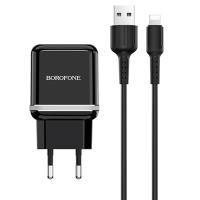 Сетевое зарядное устройство BOROFONE BA25A Outstanding 2xUSB с Кабелем USB - Lightning, 2.4A, черный фото