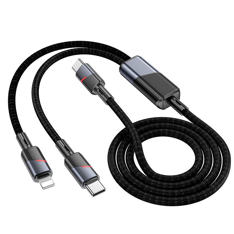 Кабель USB-C HOCO U139 2 в 1 Type-C - Type-C + Lightning, 5A, 100W, 1.2 м, черный фото