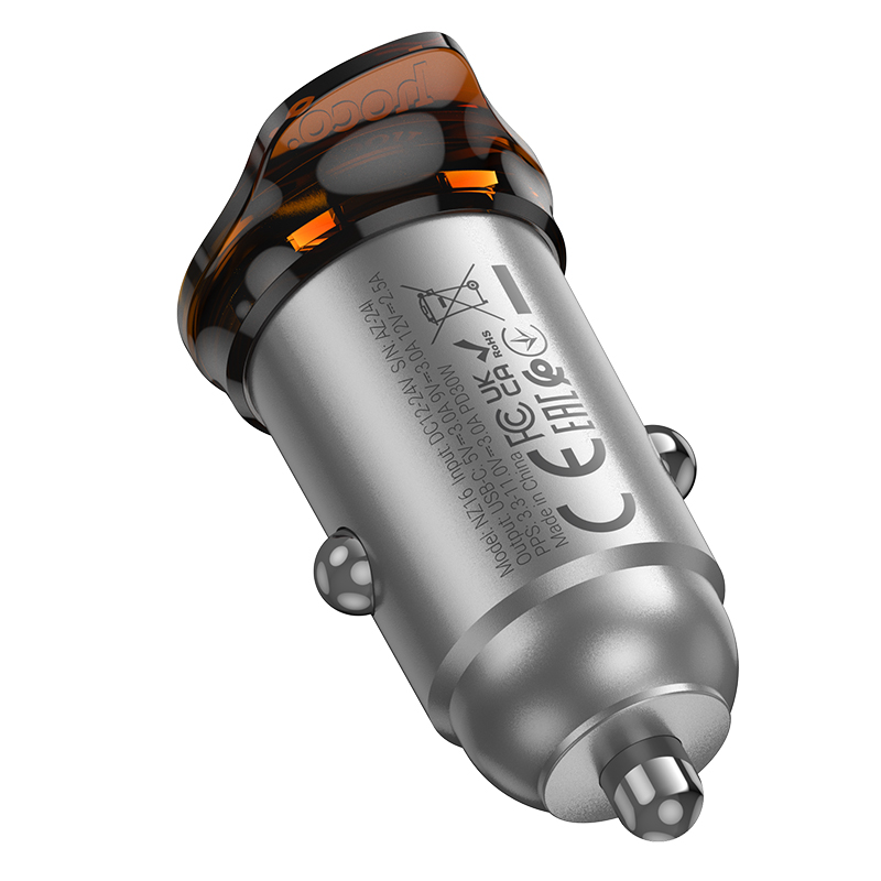 Автомобильное зарядное устройство HOCO NZ16 Rigorous, 1xUSB-C, 30W, серый металлик фото