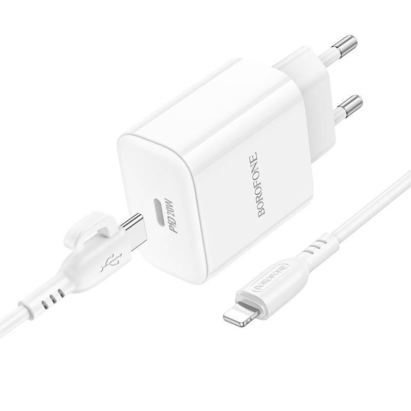Сетевое зарядное устройство BOROFONE BA81A Single 1xUSB-C с Кабелем Type-C - Lightning, 20W, белый фото