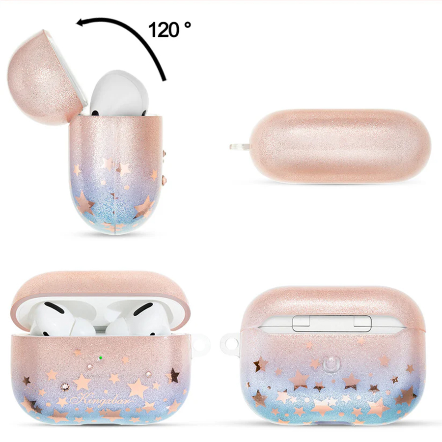 Чехол силиконовый Kingxbar Swarovski для Airpods Pro, розовые блестки, звезды (29) фото