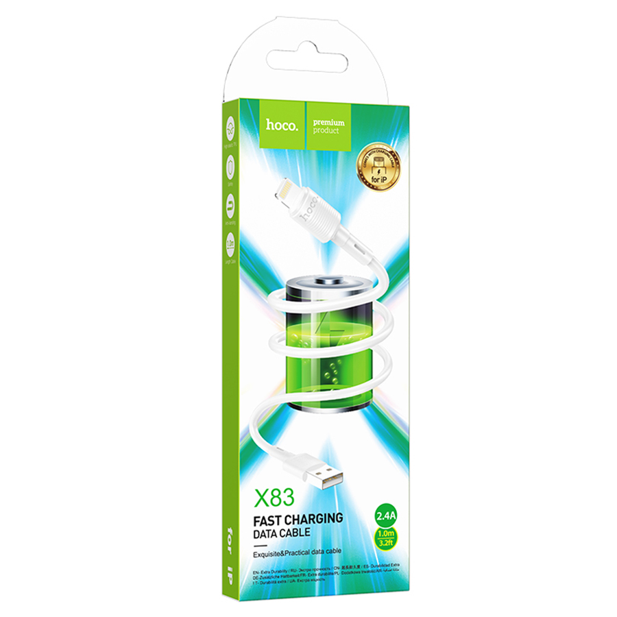 Кабель USB HOCO X83 Victory USB - Lightning, 2.4А, 1 м, белый фото