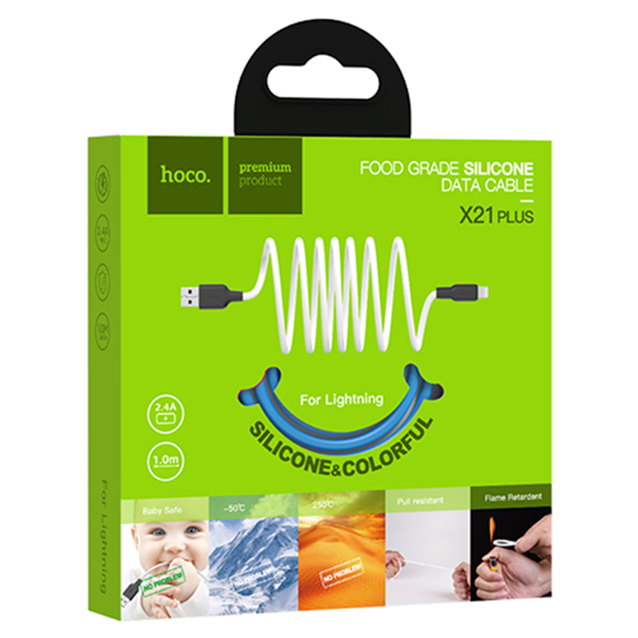Кабель USB HOCO X21 Plus Silicone USB - Lightning, 2.4А, 1 м, белый+черный фото