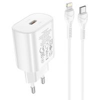 Сетевое зарядное устройство HOCO N22 Jetta 1xUSB-C с Кабелем Type-C - Lightning, 25W, белый фото