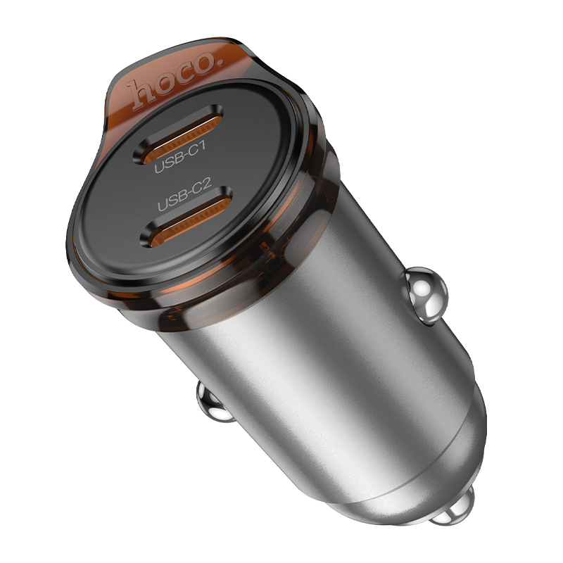 Автомобильное зарядное устройство HOCO NZ16B Rigorous, 2xUSB-C, 45W, серый металлик фото