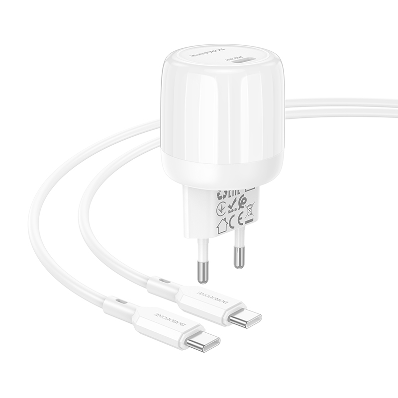 Сетевое зарядное устройство BOROFONE BA92A Lustrous 1xUSB-C с Кабелем Type-C - Type-C, 20W, белый фото