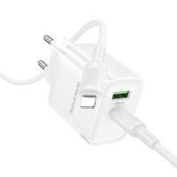 Сетевое зарядное устройство BOROFONE BA83A Flare star 1xUSB + 1xUSB-C с Кабелем Type-C - Lightning, 3A, 20W, белый фото