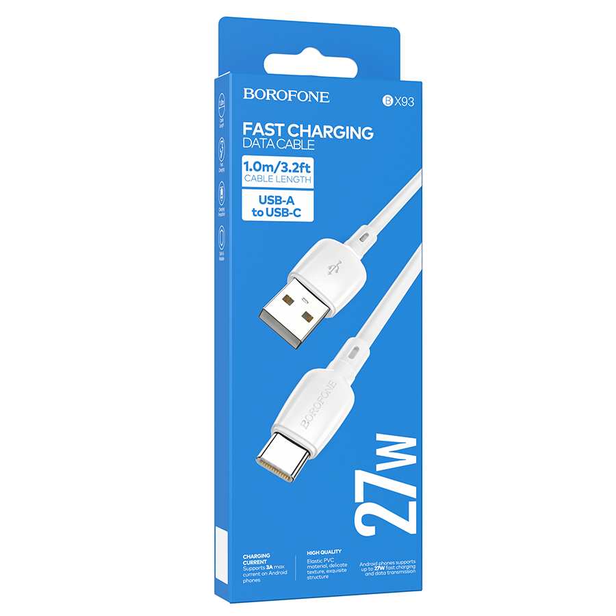 Кабель USB BOROFONE BX93 Super power USB - Type-C, 3A, 27W, 1 м, белый оптом недорого с доставкой Кабель USB BOROFONE BX93 Super power USB - Type-C, 3A, 27W, 1 м, белый фото