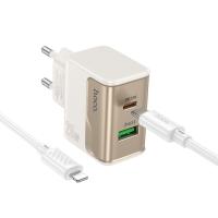 Сетевое зарядное устройство HOCO CS71A Star 1xUSB + 1xUSB-C с Кабелем Type-C - Lightning, 3A, 20W, белый фото