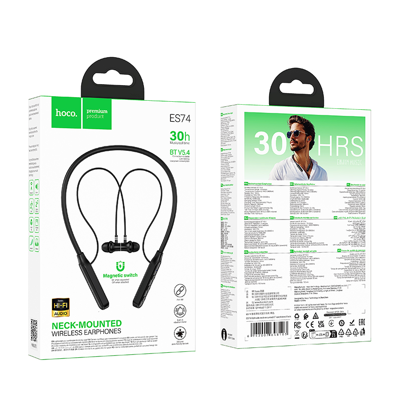 Беспроводные наушники для спорта HOCO ES74 Refinado, Bluetooth, черный фото