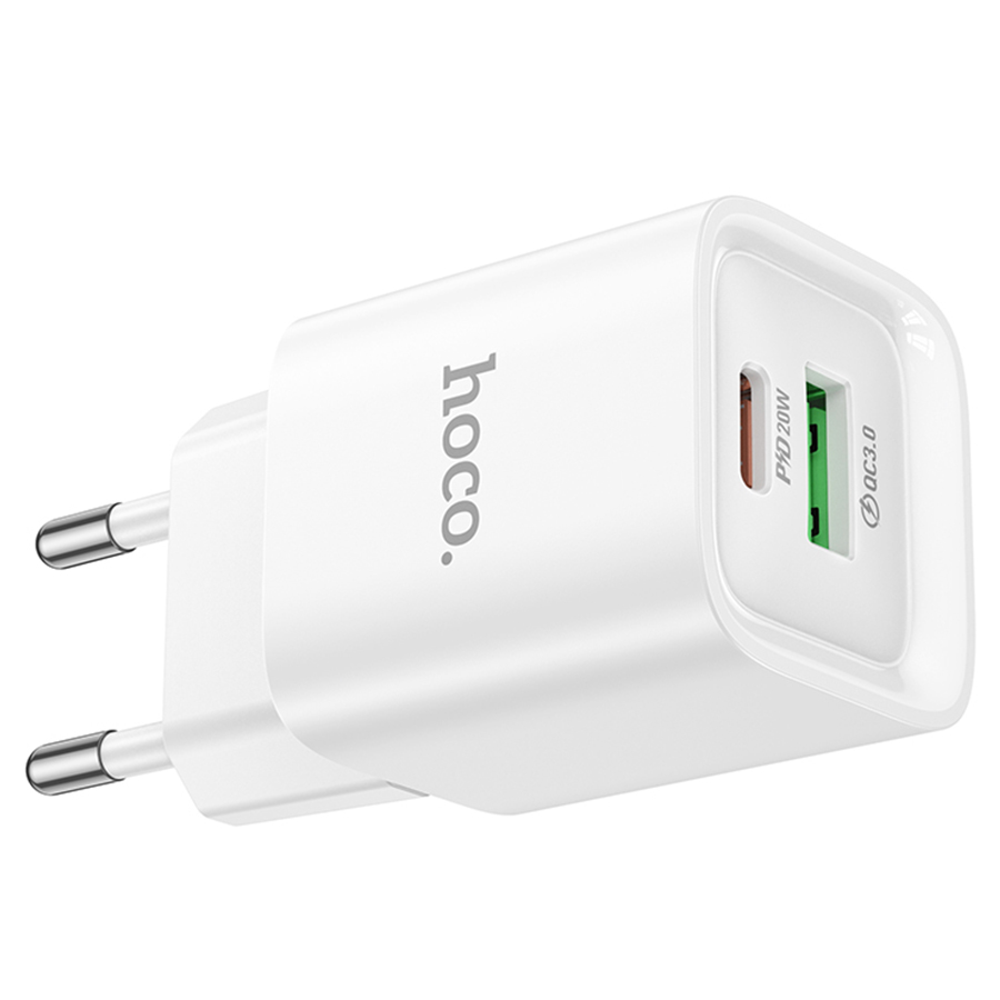 Сетевое зарядное устройство HOCO C147A Charm 1xUSB + 1xUSB-C, 3A, 20W, белый фото