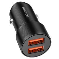 Автомобильное зарядное устройство BOROFONE BZ19 Wisdom, 2xUSB, 2.4A, 12W, черный фото