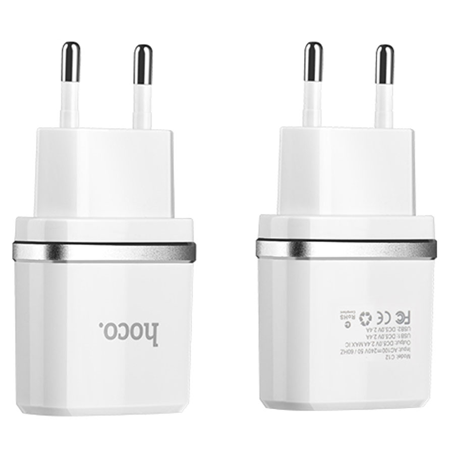 Сетевое зарядное устройство HOCO C12 Smart 2xUSB, 2.4A, белый фото