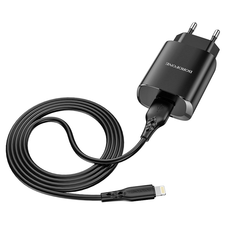 Сетевое зарядное устройство BOROFONE BN1 Innovative 1xUSB с Кабелем USB - Lightning, 2.1A, черный фото