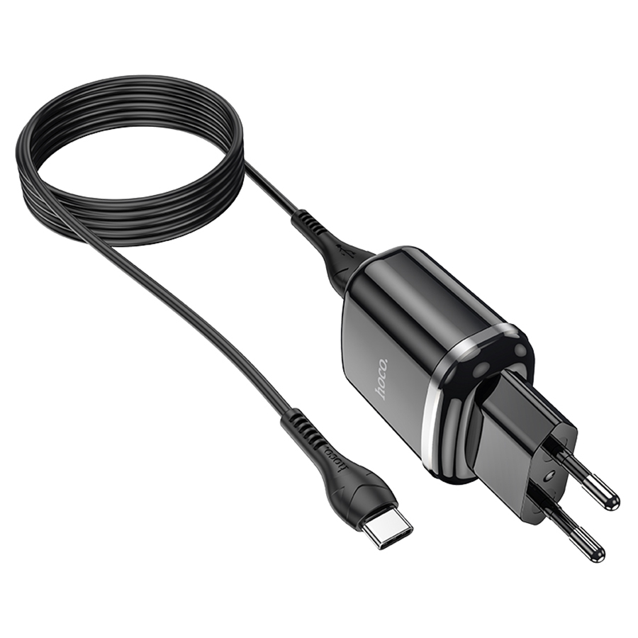 Сетевое зарядное устройство HOCO N4 Aspiring 2xUSB с Кабелем USB - Type-C, 2.4A, 10.8W, черный фото