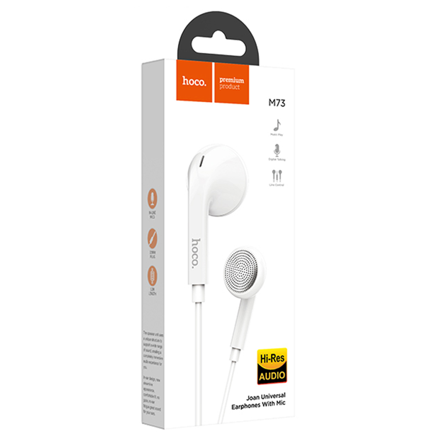 Проводные наушники HOCO M73 Joan, Jack 3.5mm, 1.2 м, белый фото