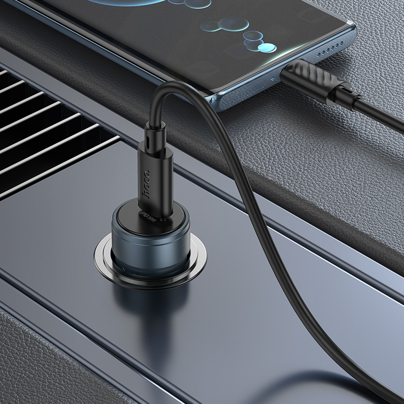 Автомобильное зарядное устройство HOCO Z57 Glorious, 1xUSB-C с Кабелем Type-C - Type-C, 30W, серый металлик фото