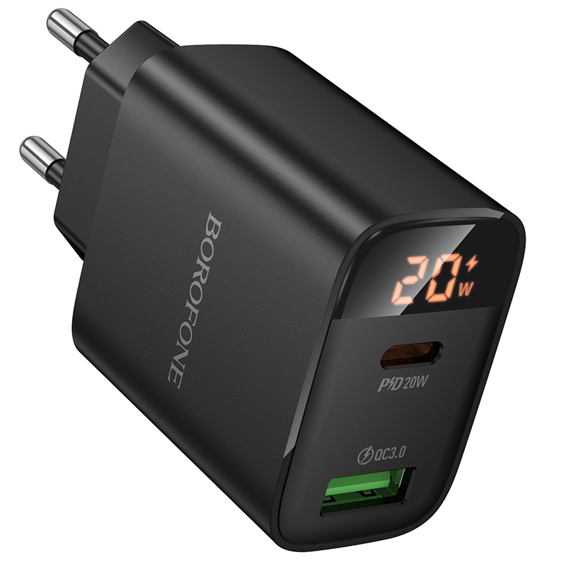 Сетевое зарядное устройство BOROFONE BA96A Ilustre  1xUSB + 1xUSB-C, 3A, 20W, черный фото