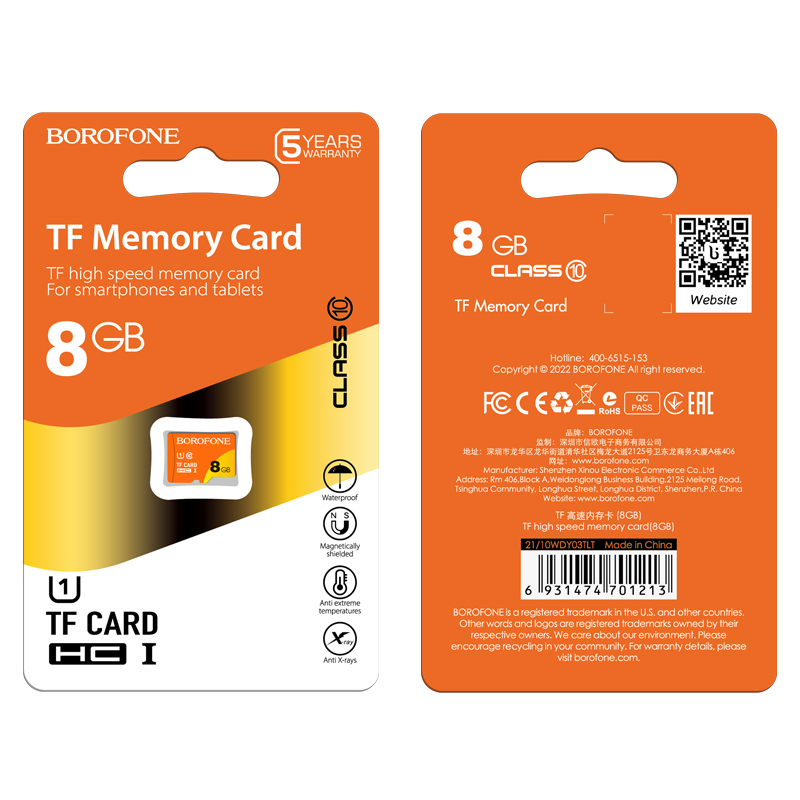 Карта памяти microSD BOROFONE TF high speed, 8GB фото