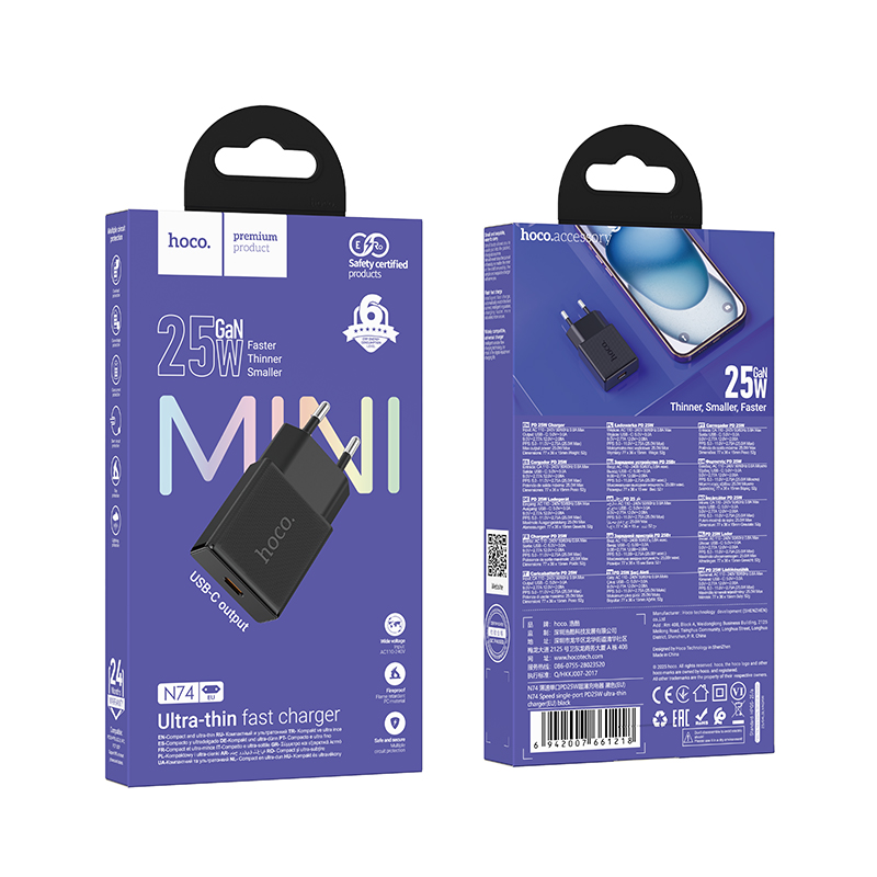 Сетевое зарядное устройство HOCO N74 Speed 1xUSB-C, 25W, черный фото