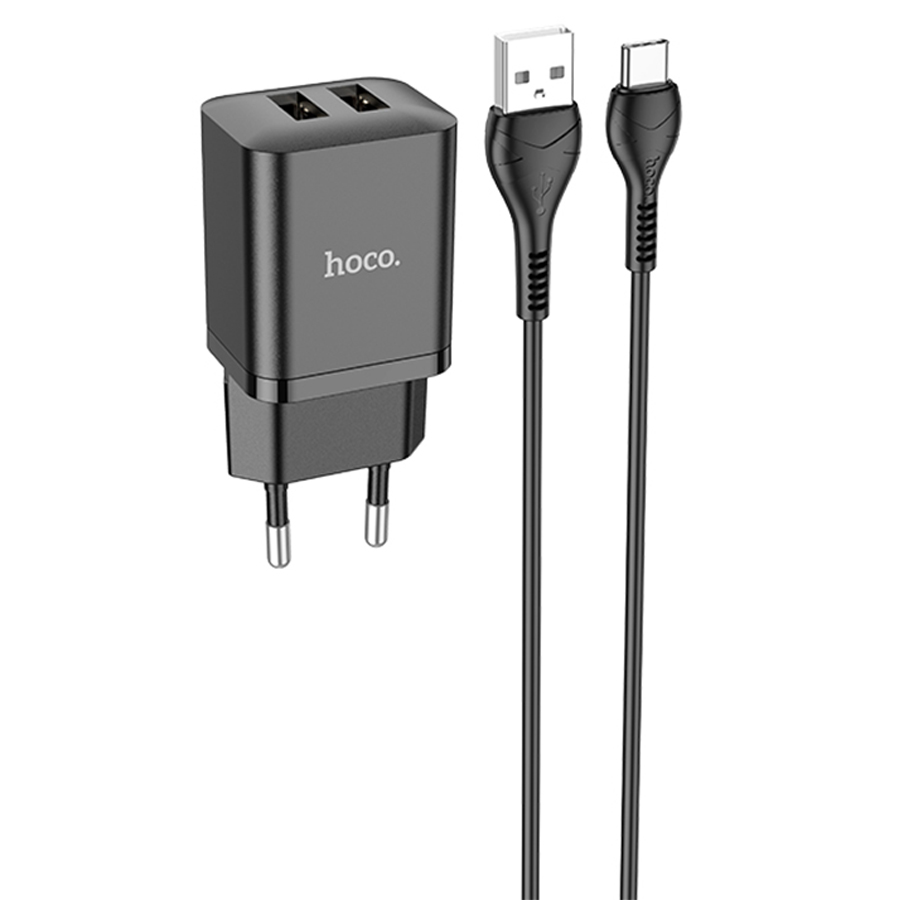 Сетевое зарядное устройство HOCO N25 Maker 2xUSB с Кабелем USB - Type-C, 2.1A, 10W, черный фото