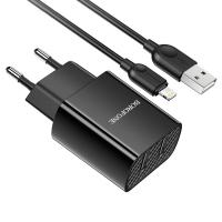 Сетевое зарядное устройство BOROFONE BA53A Powerway 2xUSB с Кабелем USB - Lightning, 2.1A, 10W, черный фото