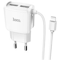 Сетевое зарядное устройство HOCO C59A Mega Joy 2xUSB с Кабелем Lightning, 2.4A, 10.8W, белый фото