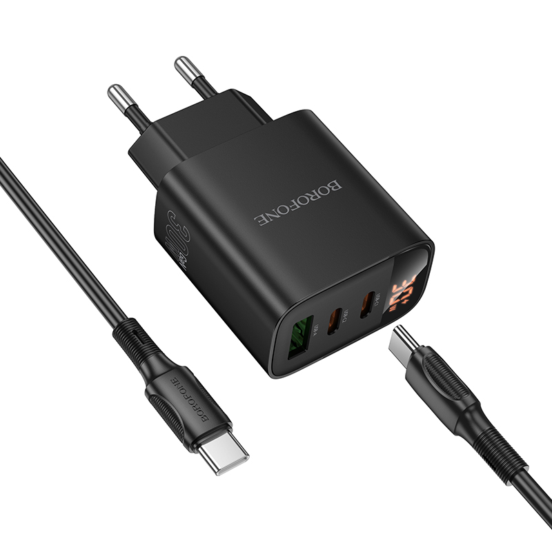 Сетевое зарядное устройство BOROFONE BA98A Ilustre  1xUSB + 2xUSB-C с Кабелем Type-C - Type-C, 3A, 30W, черный фото