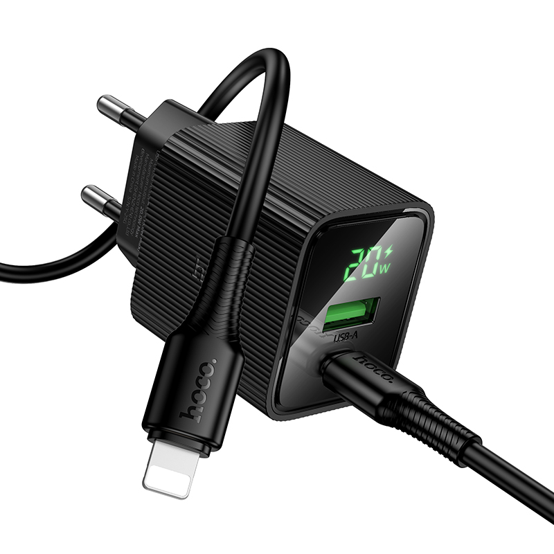 Сетевое зарядное устройство HOCO CS83A Excellent 1xUSB + 1xUSB-C с Кабелем Type-C - Lightning, 3A, 20W, черный фото
