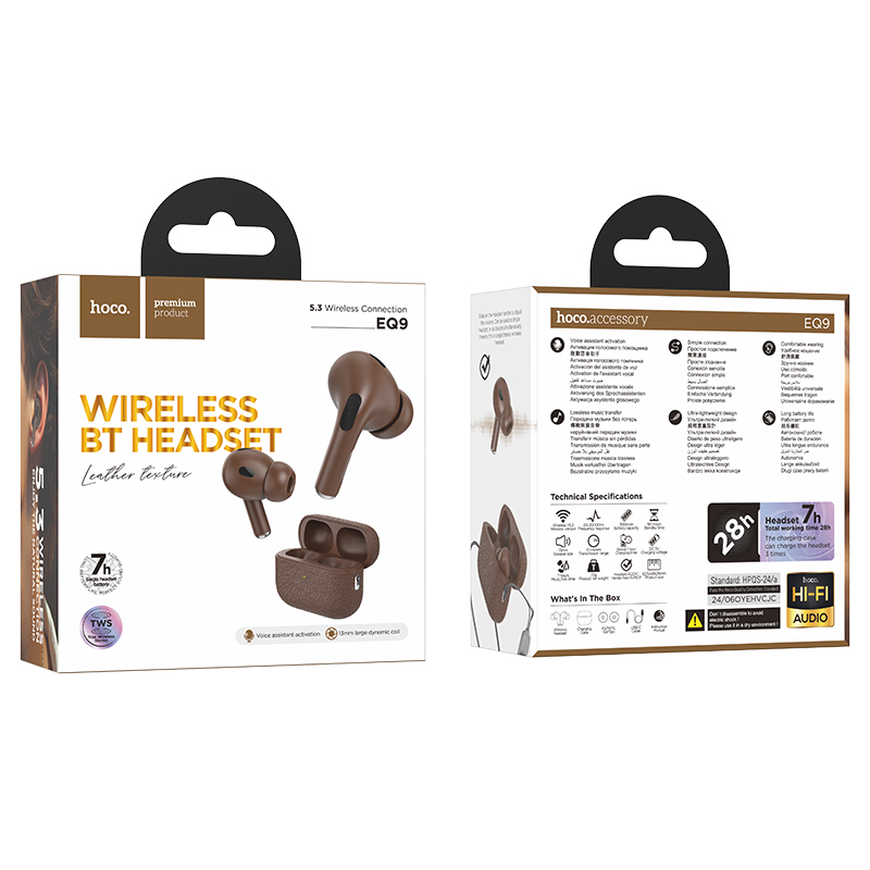 Беспроводные наушники TWS HOCO EQ9 Duke, Bluetooth 5.3, коричневый фото