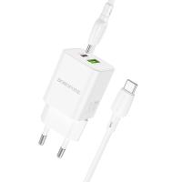 Сетевое зарядное устройство BOROFONE BN14 Royal 1xUSB + 1xUSB-C с Кабелем Type-C - Type-C, 3A, 30W, белый фото