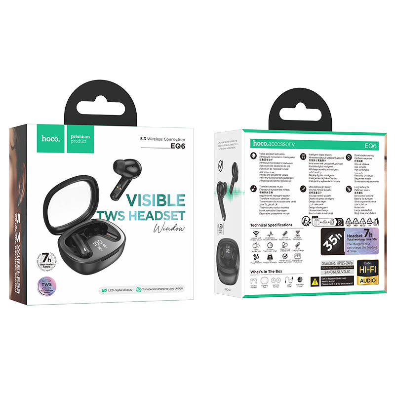 Беспроводные наушники TWS HOCO EQ6 Shadow, Bluetooth 5.3, черный фото