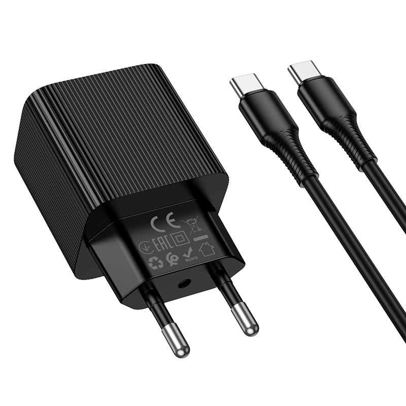 Сетевое зарядное устройство HOCO CS83A Excellent 1xUSB + 1xUSB-C с Кабелем Type-C - Type-C, 3A, 20W, черный фото