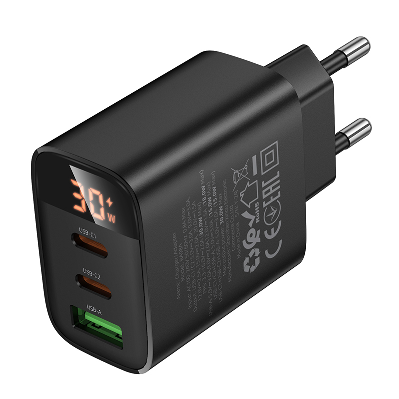 Сетевое зарядное устройство BOROFONE BA98A Ilustre  1xUSB + 2xUSB-C, 3A, 30W, черный фото