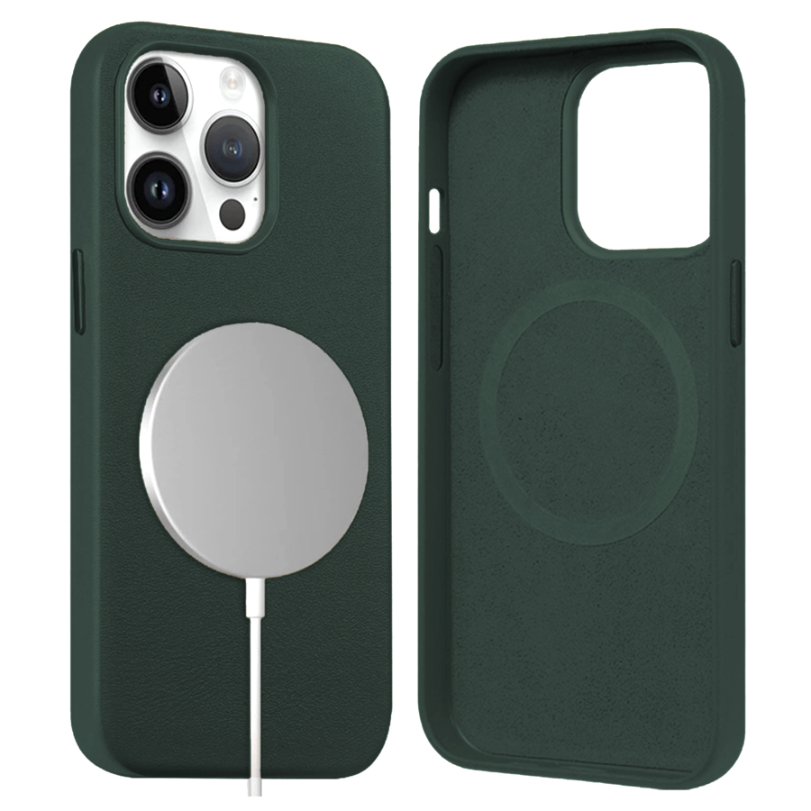 Чехол Leather Case MagSafe для iPhone 13 Pro Max 6.7", темно-зеленый (4) фото