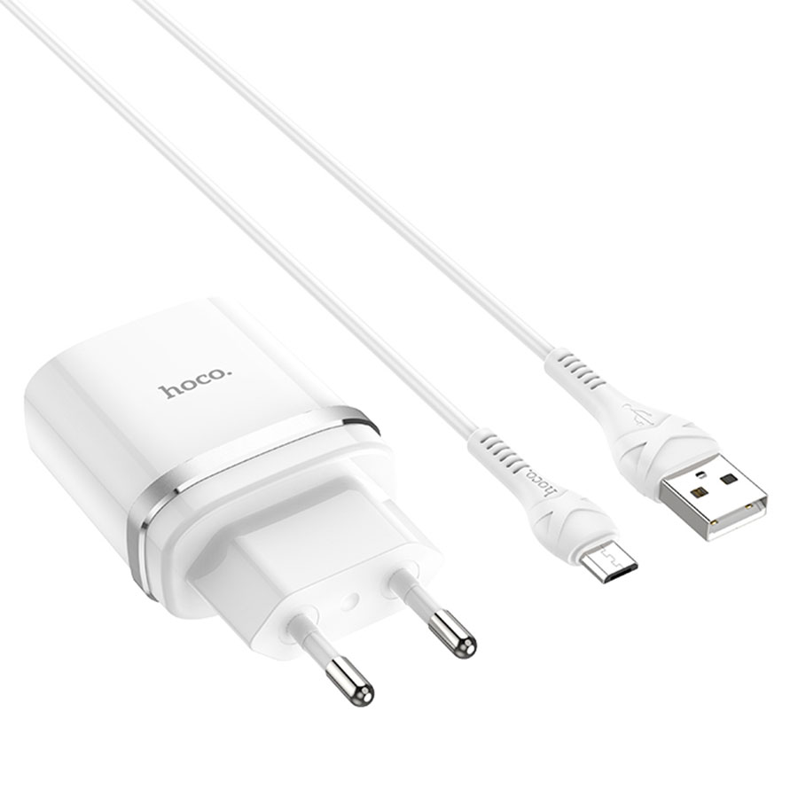 Сетевое зарядное устройство HOCO C12Q Smart 1xUSB с Кабелем USB - Micro, 3A, 18W, белый фото