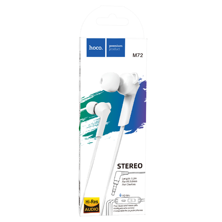 Проводные наушники HOCO M72 Admire, Jack 3.5mm, 1.2 м, белый фото