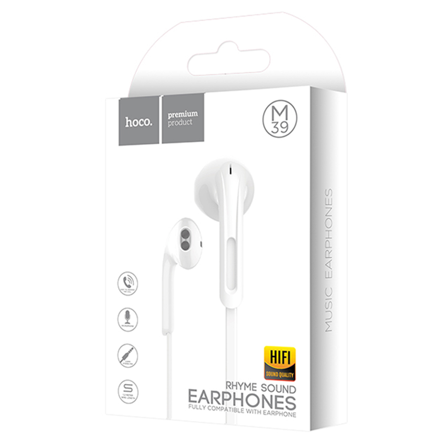 Проводные наушники HOCO M39 Rhyme, Jack 3.5mm, 1.2 м, белый фото
